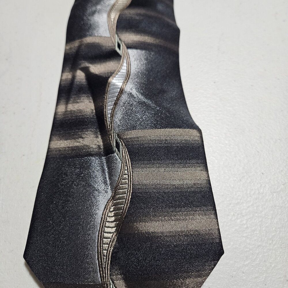 Pierre Cardin Vintage Tan, Grey And Black Geometric Shape Necktie